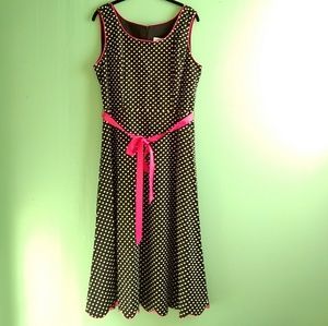 Polka dot dress with ribbon belt